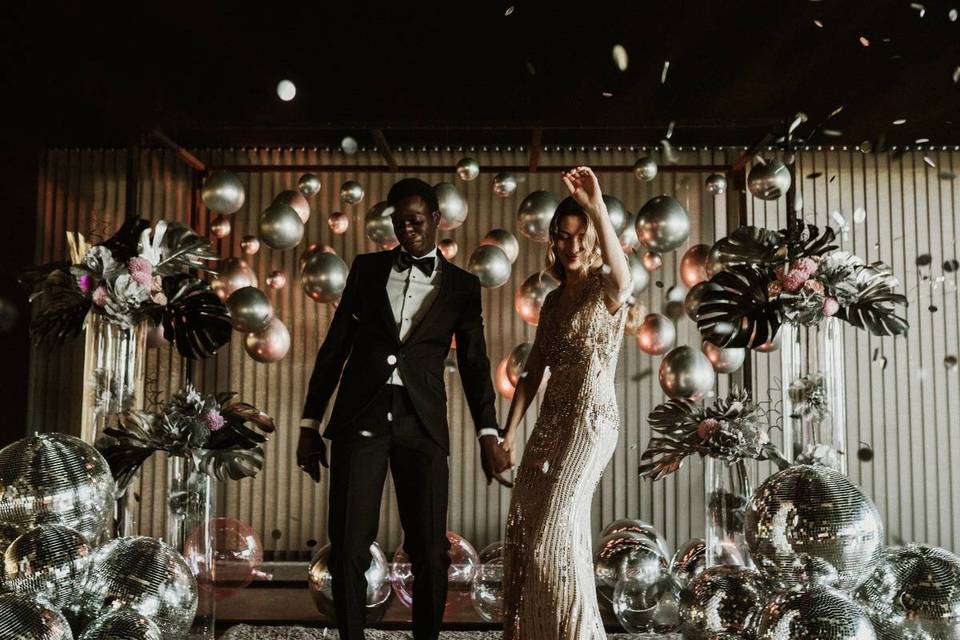 Bride and groom dancing