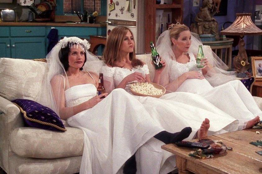 Rachel Monica and Phoebe in wedding dresses