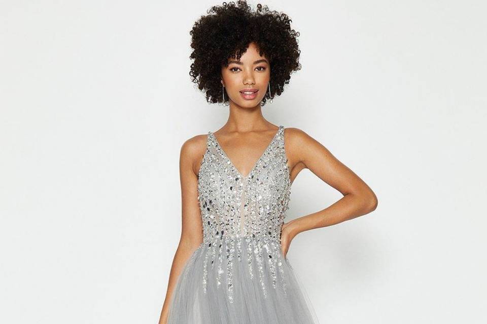 Chiffon Bridesmaid Dress Diamante Belt A-line Wedding Party Ballgown UK 