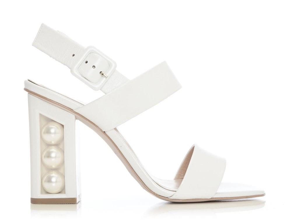 Block heel Wedding sandals/ White leather heels/ Bridal shoes/ Pearl W –  Elise Anaïs