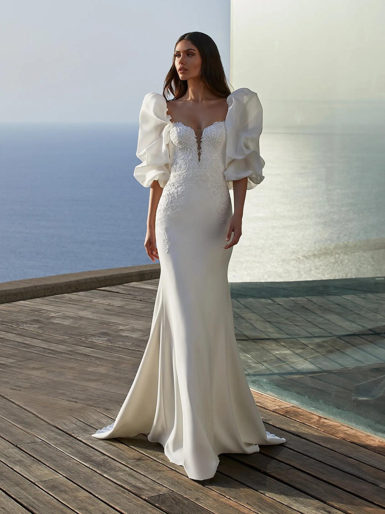 ASOS EDITION puff sleeve off shoulder mini wedding dress, Ivory -  myonewedding.co.uk