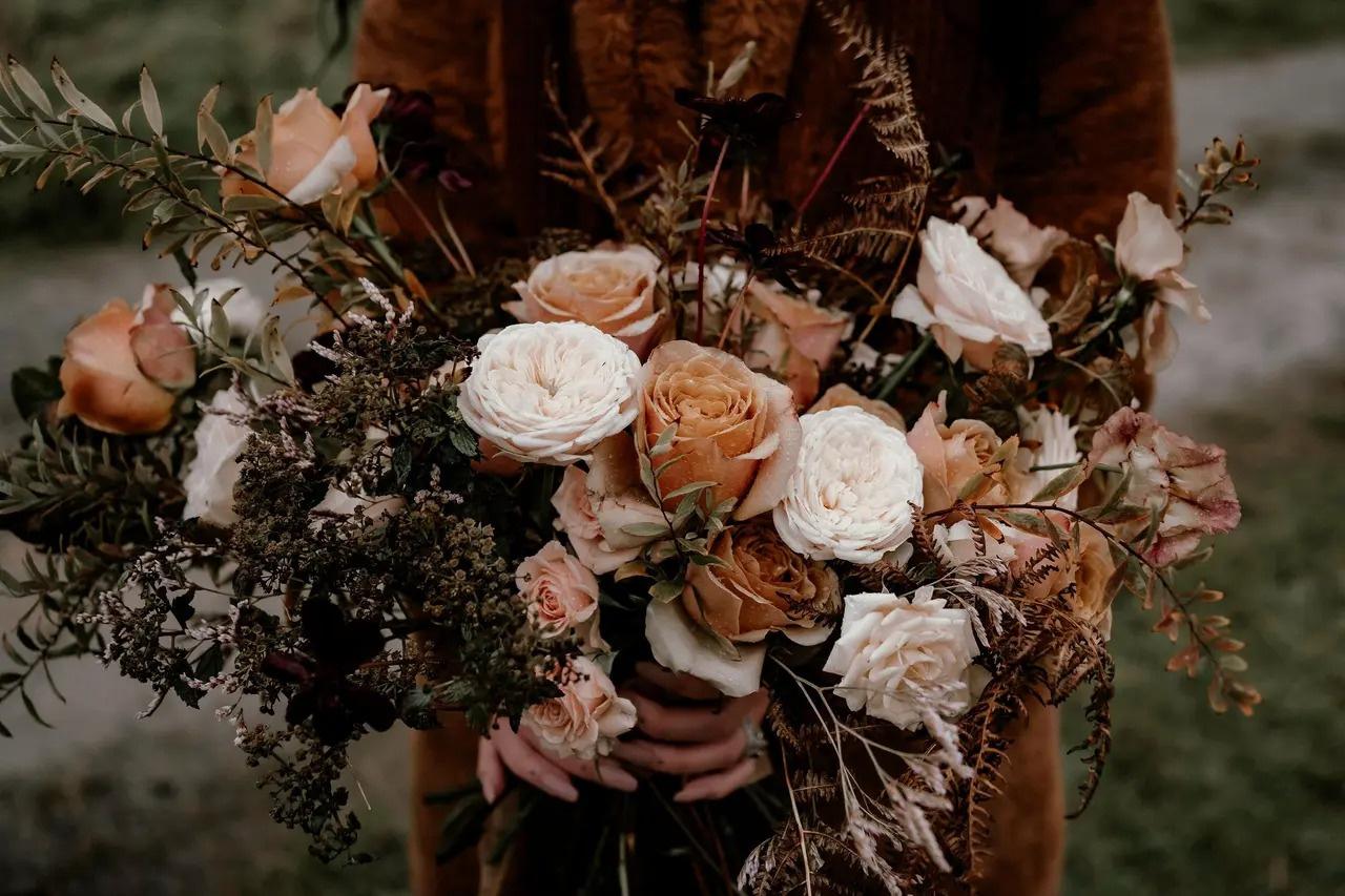 Pink rose dried autumnal wedding bouquet