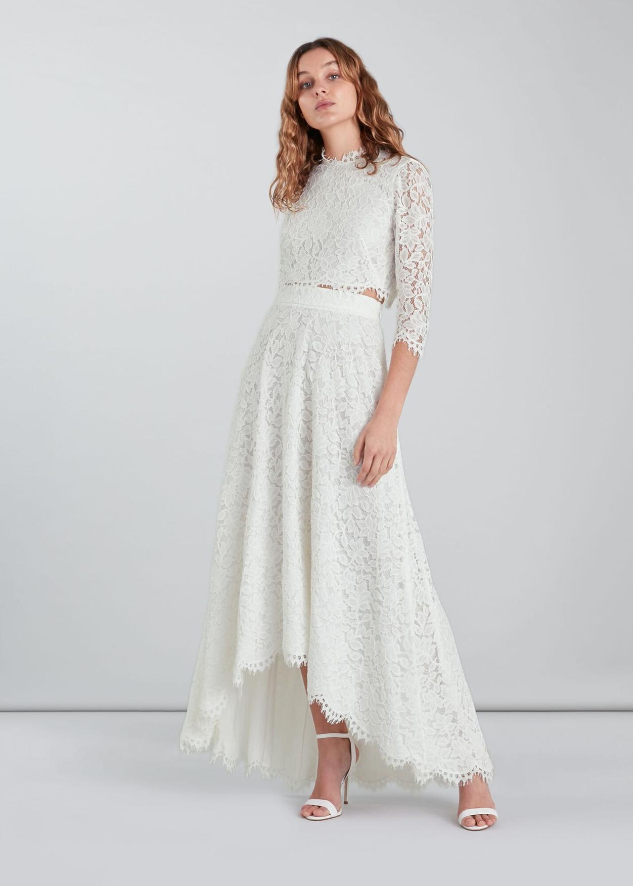 Model wearing a lace wedding co-ord