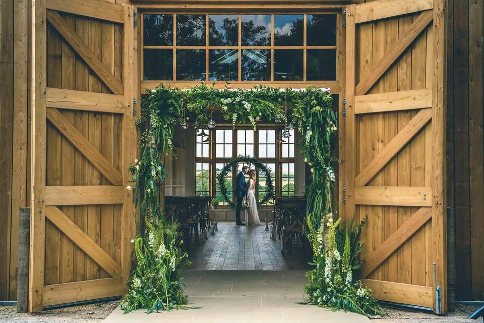 Barn wedding venue entrance 