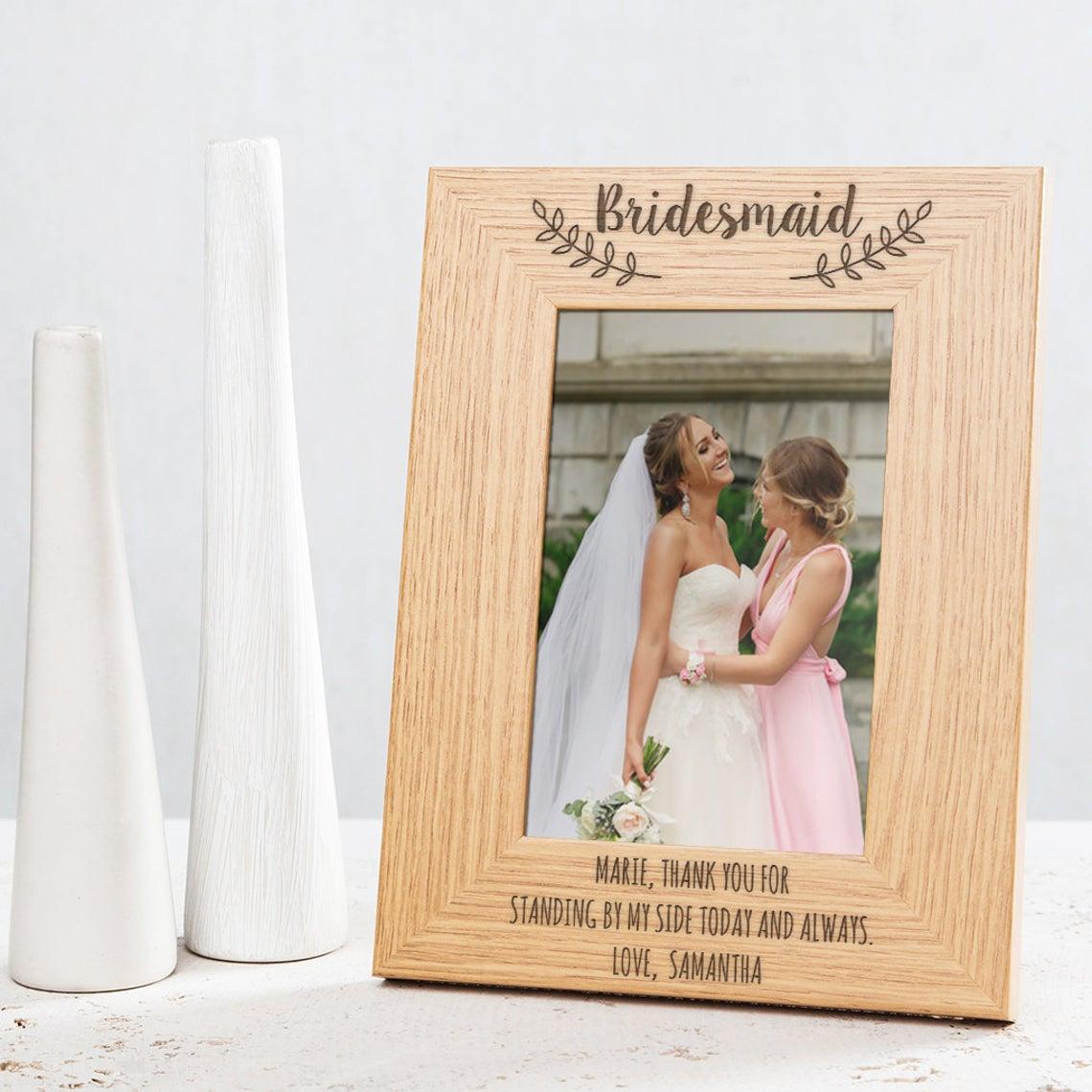 Personalised Vintage Bridesmaid Photo Frame Wedding Party Gift ANY WORDING 