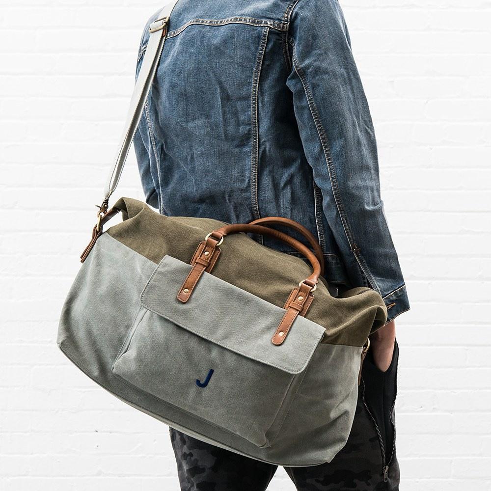 Khaki canvas weekend travel bag
