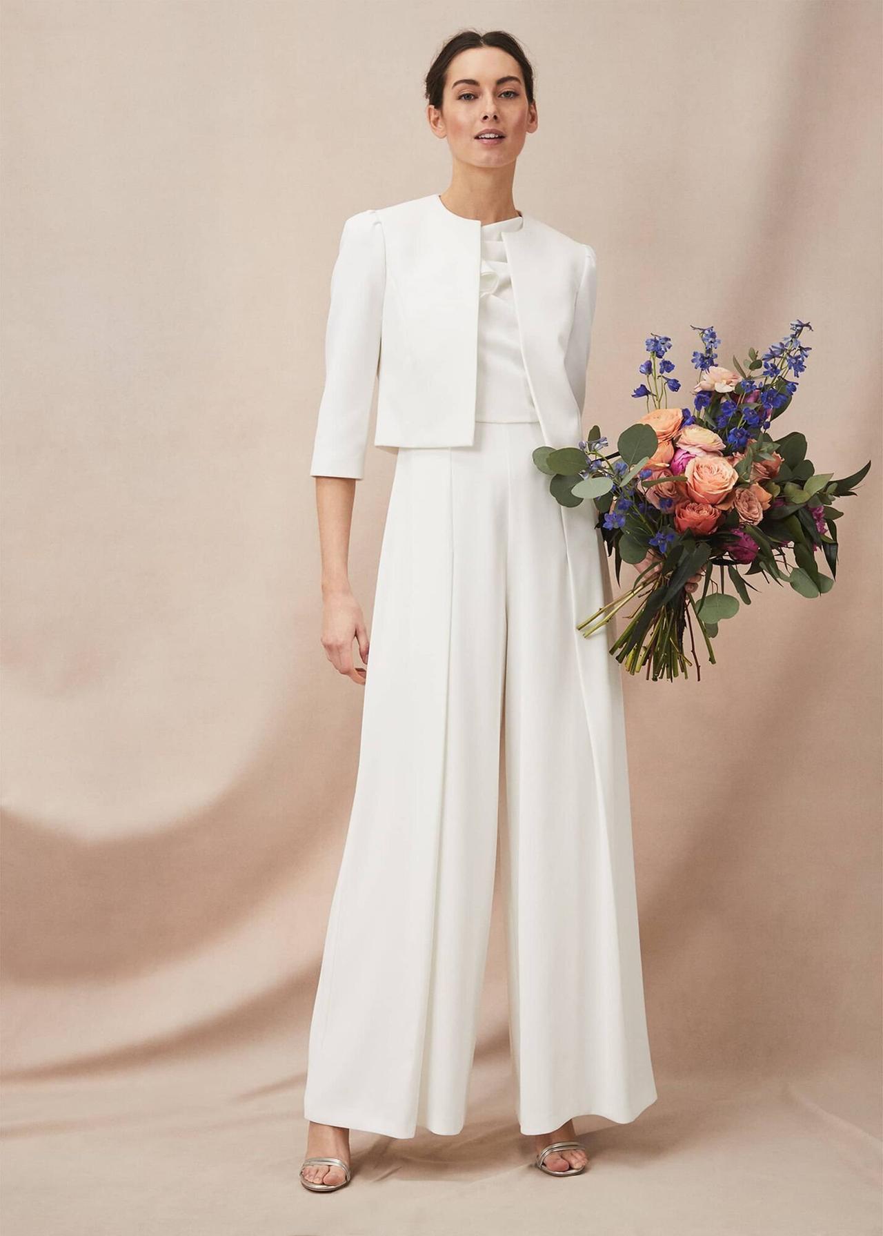 Model wearing a registry office wedding jumpsuit