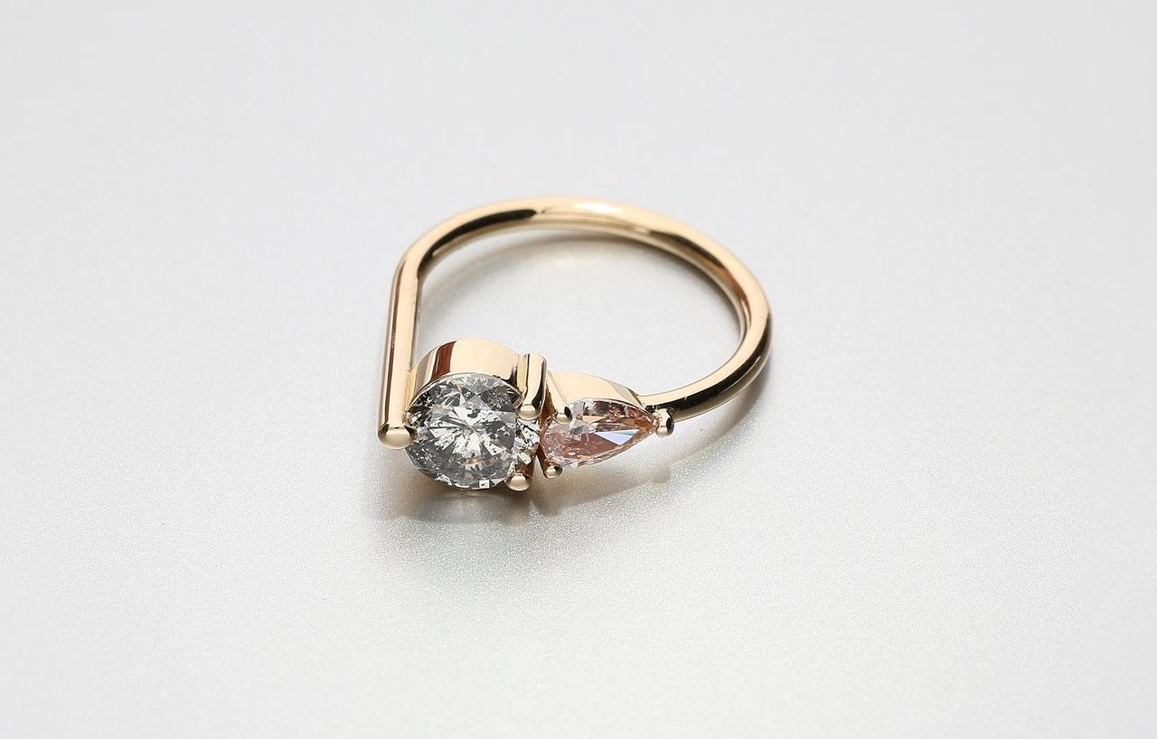 Pink and salt and pepper diamond engagement ring