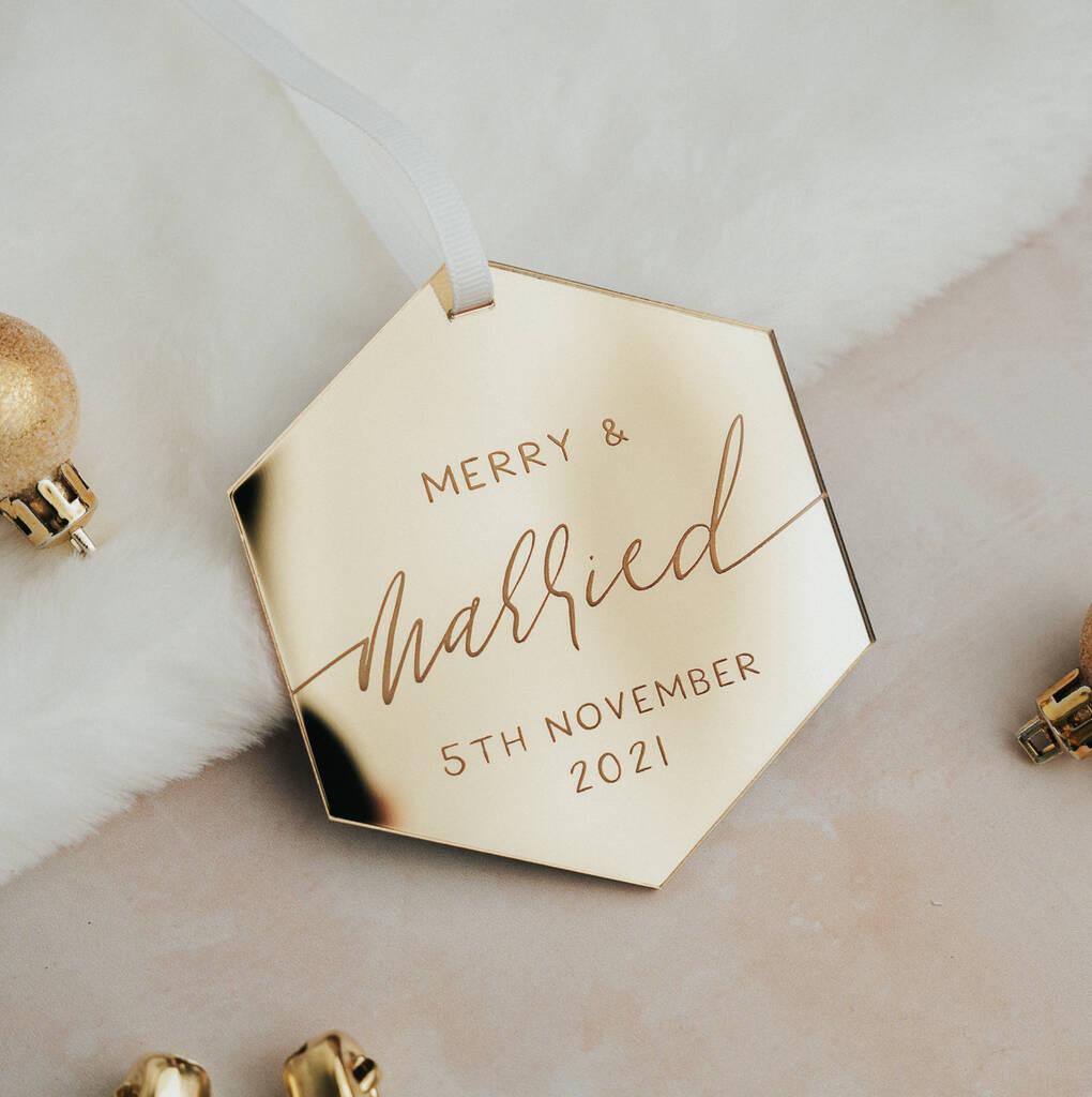 Metallic first Christmas married ornament 