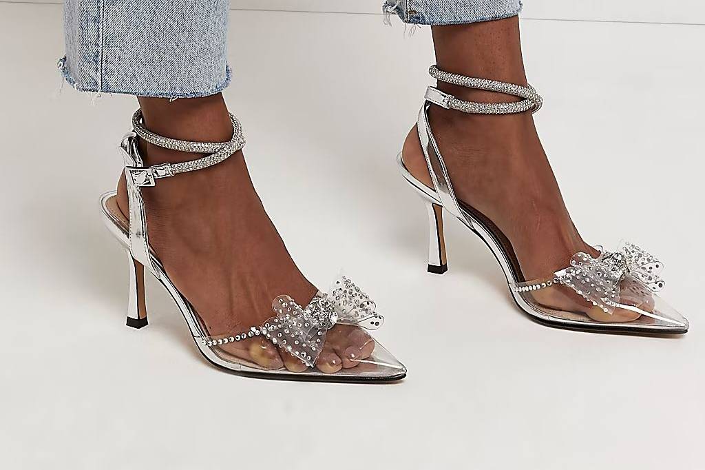 Silver Wrap Around Diamante Bow Heel | Dressed in Lucy