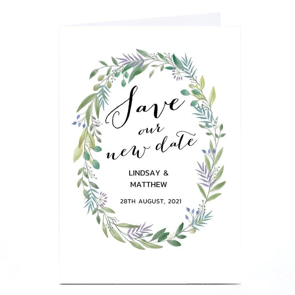 Greenery save our new date wedding invitations