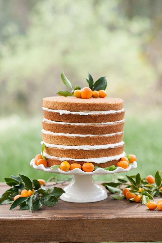 Naked simple wedding cake with citrus
