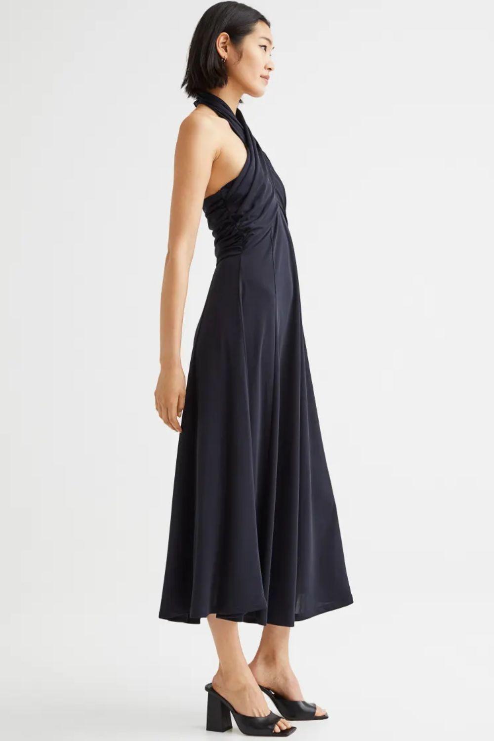 dark blue halterneck cheap wedding guest dress