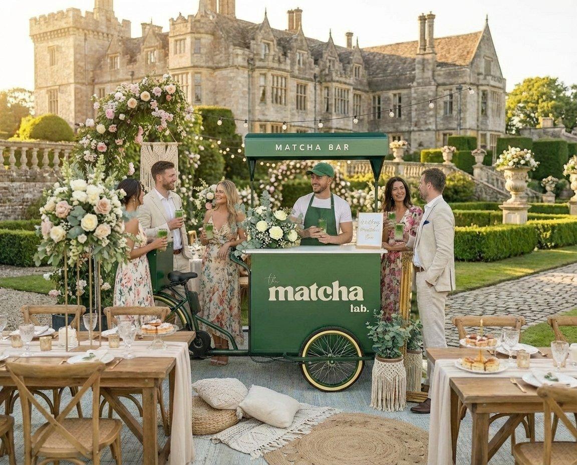 green matcha lab bar at a wedding