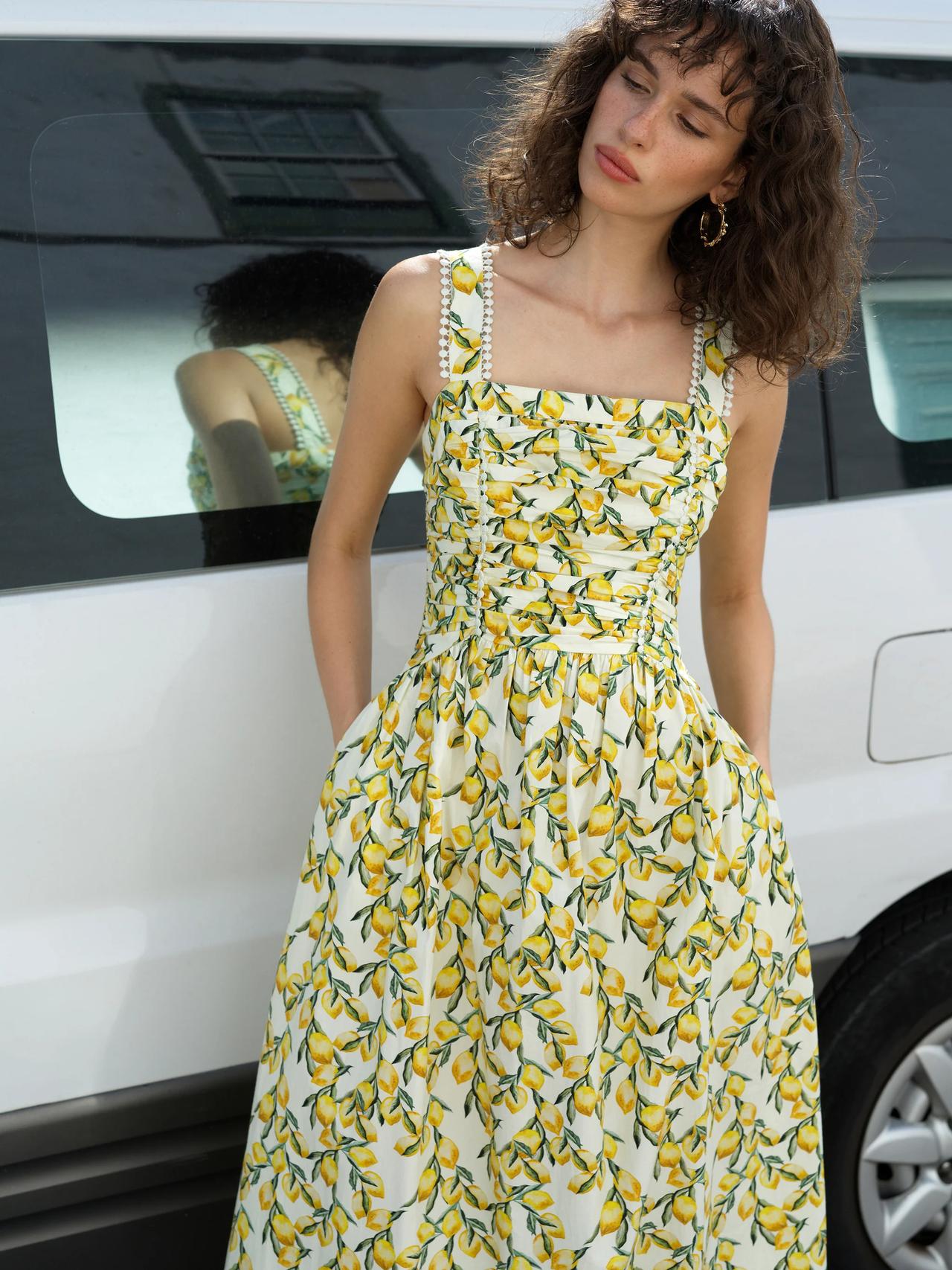 Barletta Lemon Ruched Sleeveless Midi Dress - French Connection