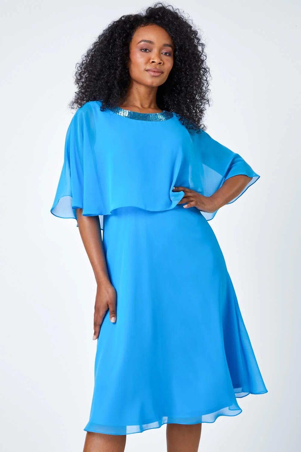 Buy Roman Blue Petite Sleeveless Floral Chiffon Dress from the