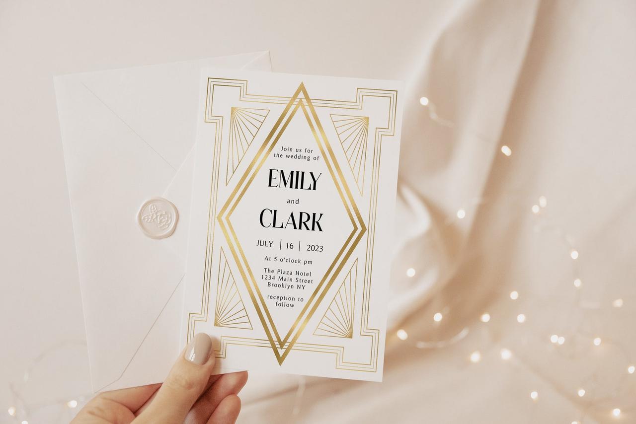 Printable Retro Gold Wedding Invite