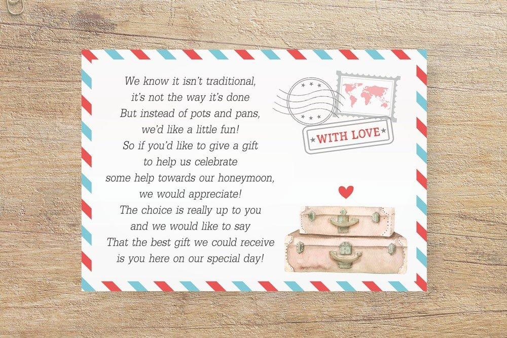 10 Personalised Wedding Money Poem Honeymoon Wish Cards Entwined Hearts Design 
