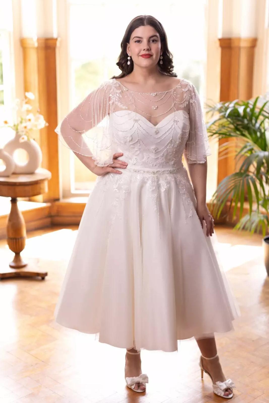 Plus size wedding dress tea length cheap