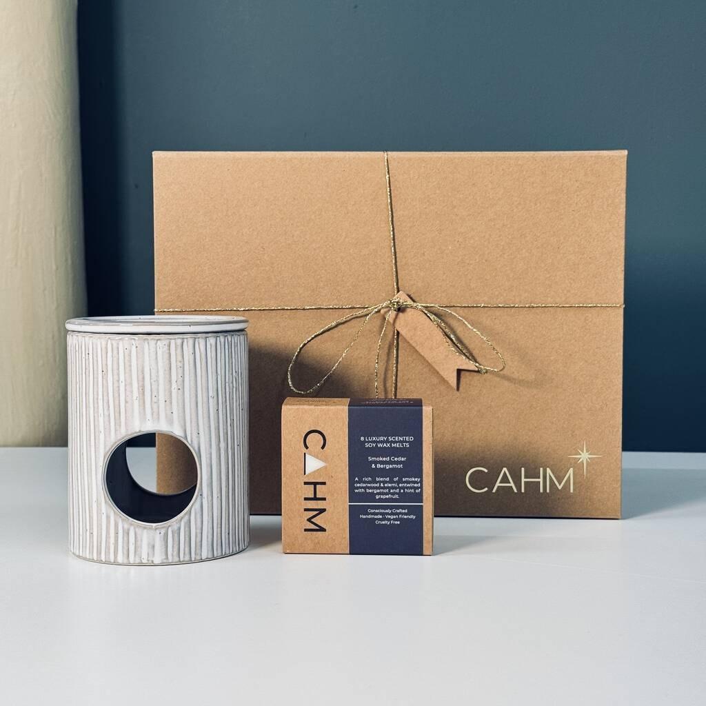 Ceramic Burner And Wax Melt Gift Set Smoked Cedar And Bergamot – Not On The High Street