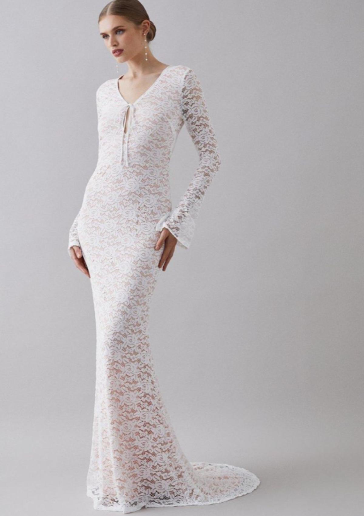 Lace Insert Mermaid Midi Dress White - Luxe Fluted Dresses and Luxe Party  Dresses