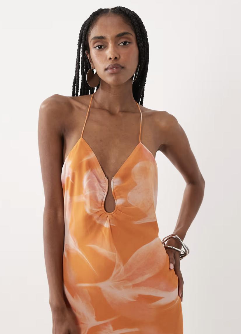 orange strappy maxi dress from Mango