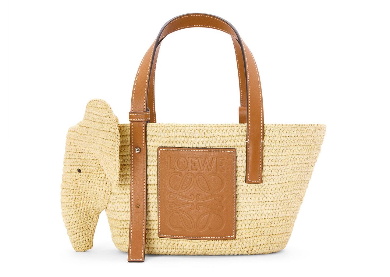 Raffia and brown style Loewe elephant bag