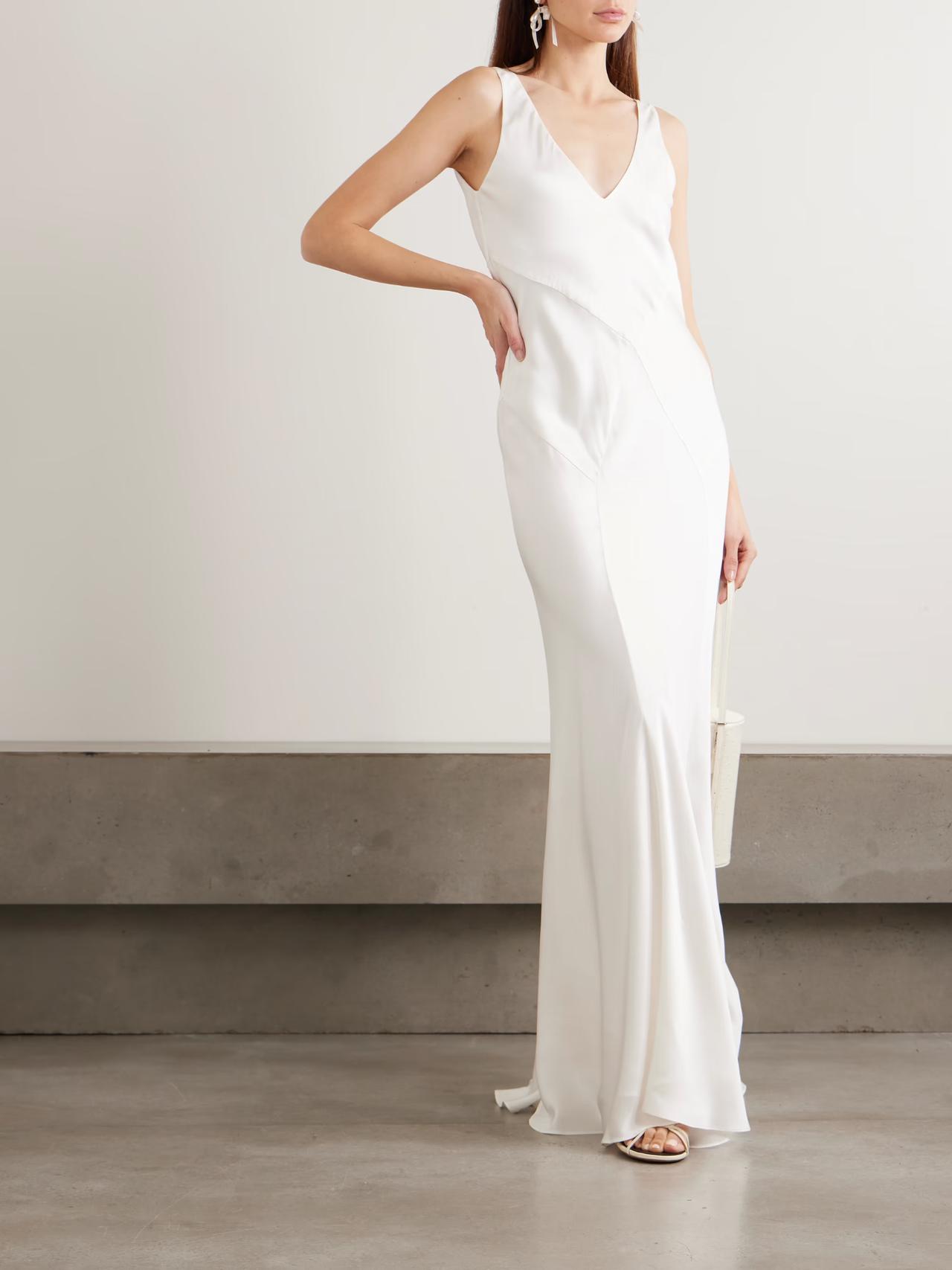 Olivia Von Halle Paloma Open-Back Silk-Satin Gown 