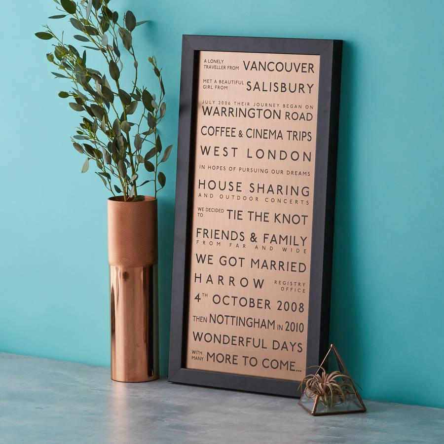 bronze engraved print gift for couples 8th anniversary