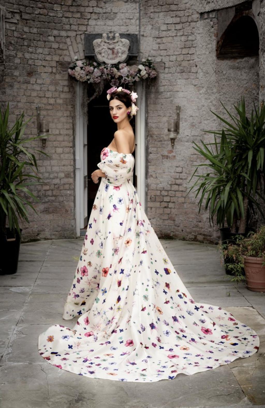 Printed gown for wedding best sale