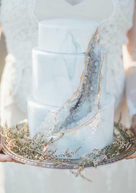 blue and silver winter wedding cakes