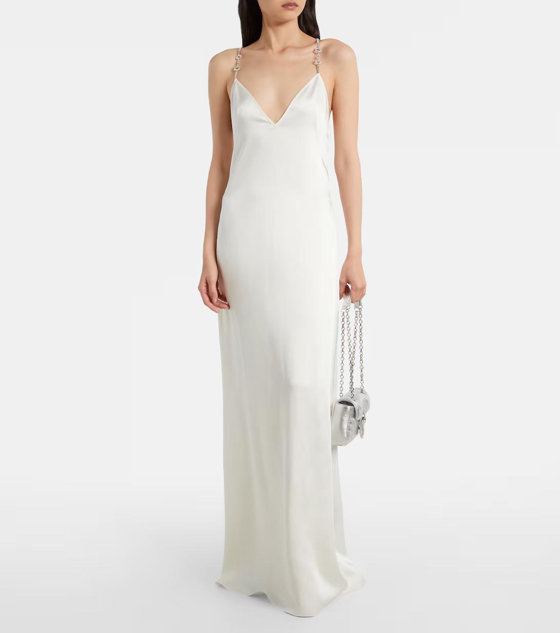 Gucci Horsebit Embellished Satin Slip Dress