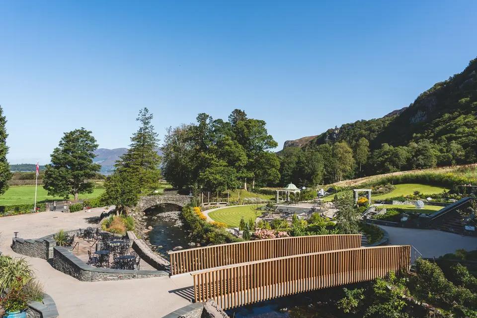 Landscaped space with bridges at the Lodore Falls Hotel & Spa