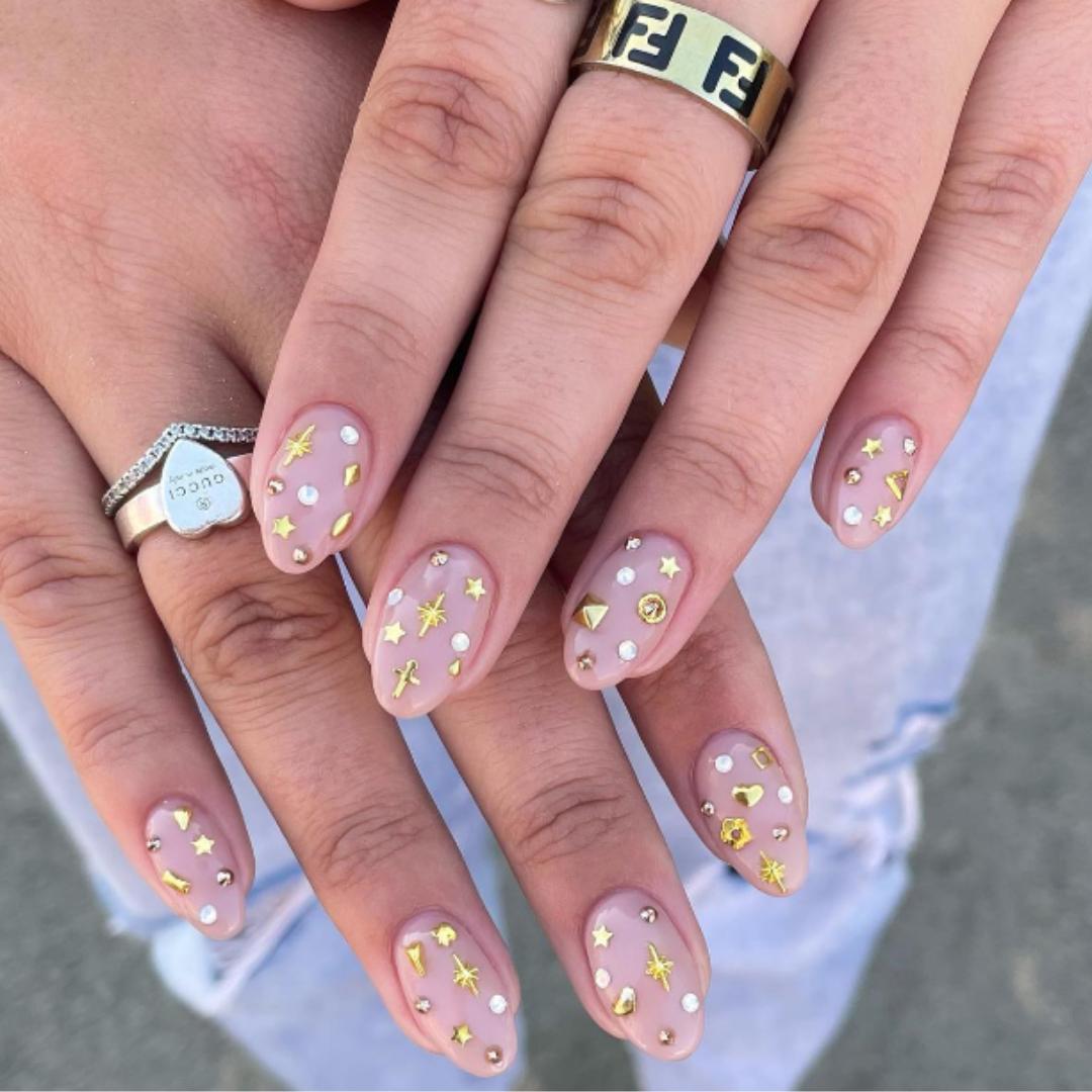 Get Trendy with Blue, Pink and gold accent art brush nail art designs –  shopsawyerandscout