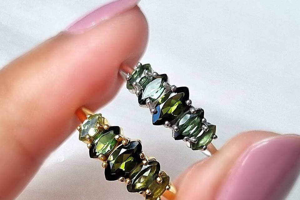 Green tourmaline rings as an anniversary stone gift idea