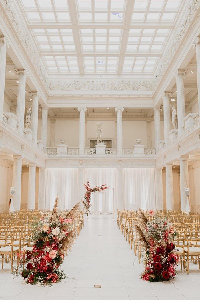 Ceremony room filled with dried flowers
