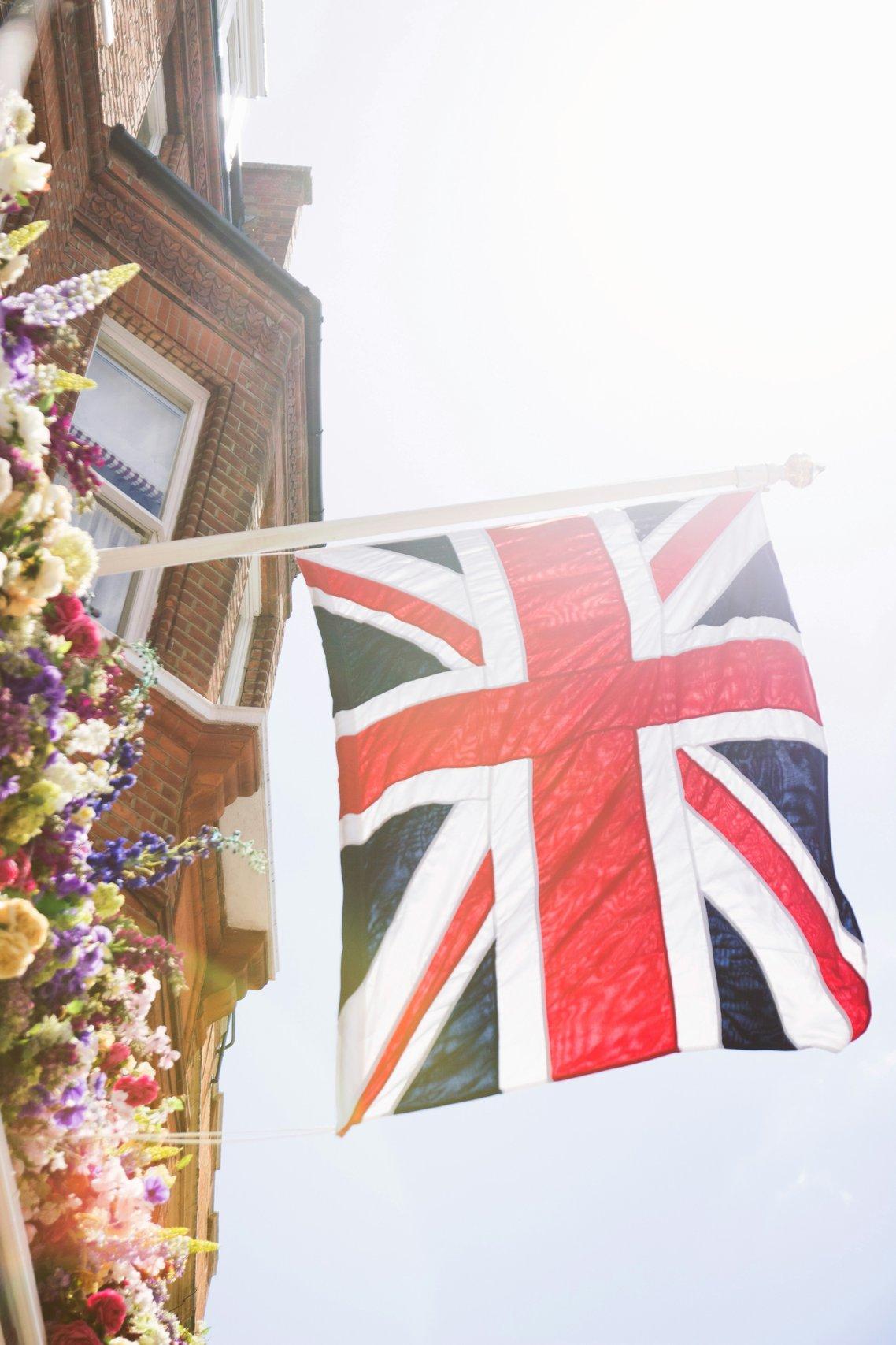 London registry office with Union Jack flag
