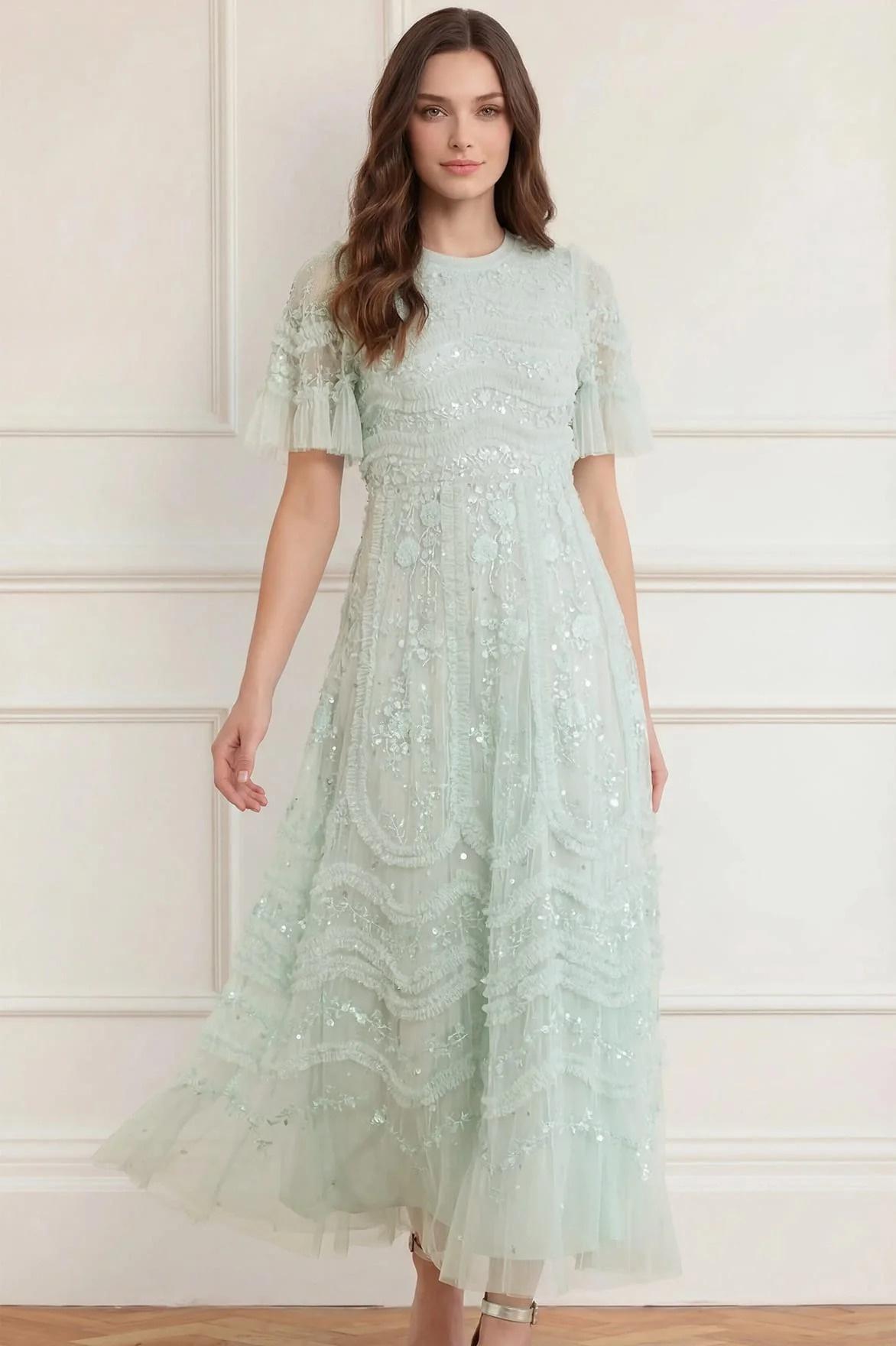 Gianna Ruffle Short Sleeve Ankle Gown – Needle & Thread