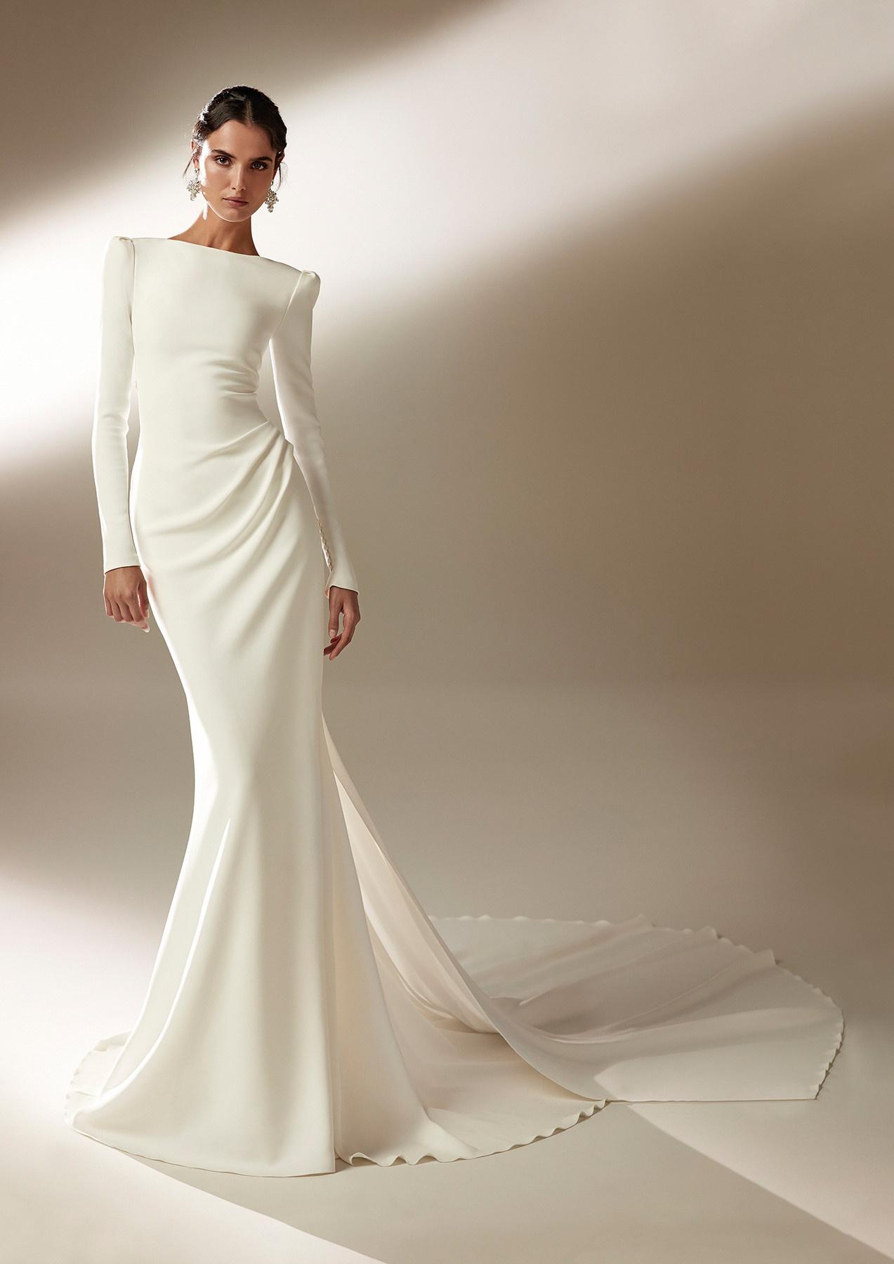 White long sleeve wedding dress for older brides