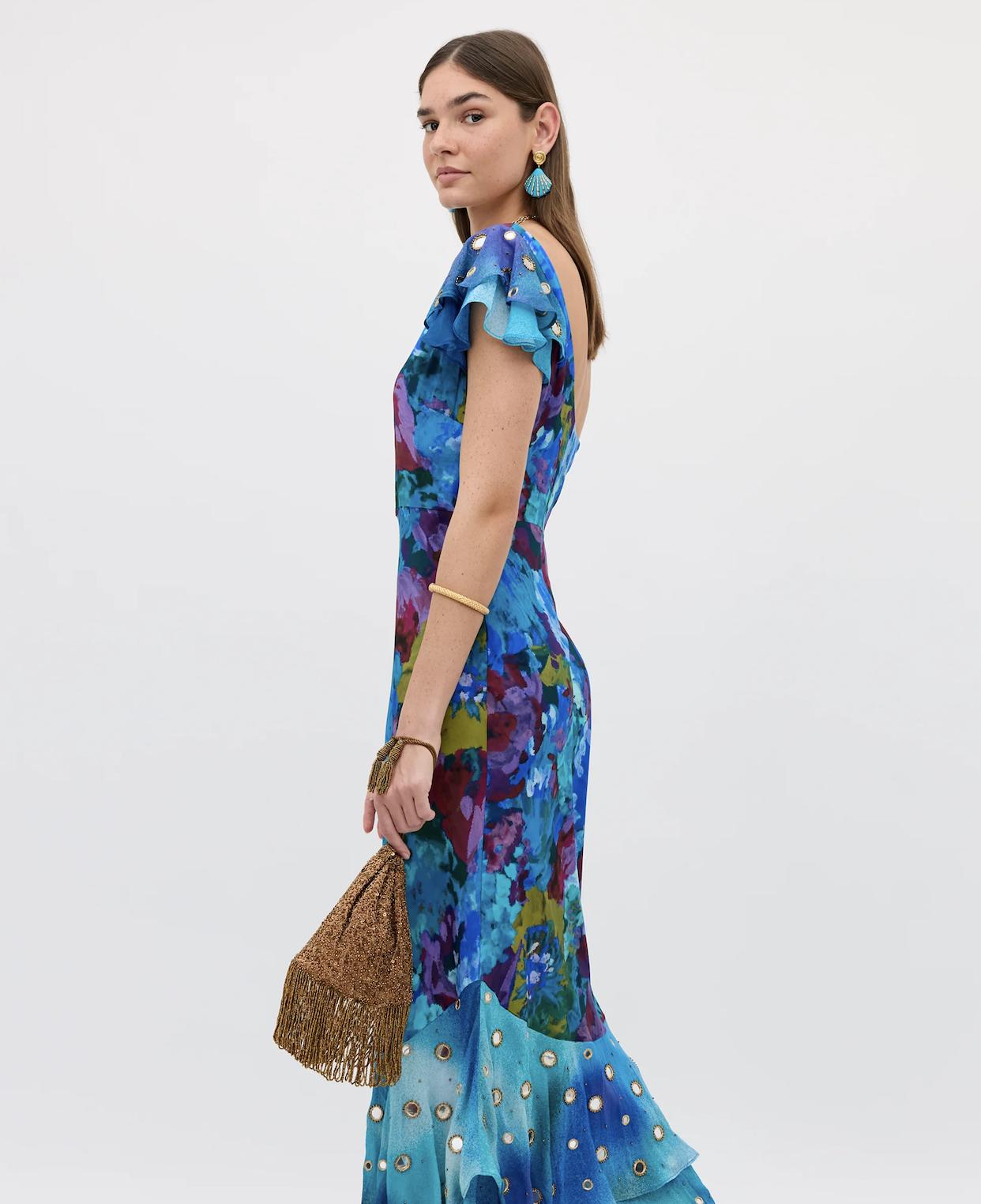 blue colourful silk dress from RIXO