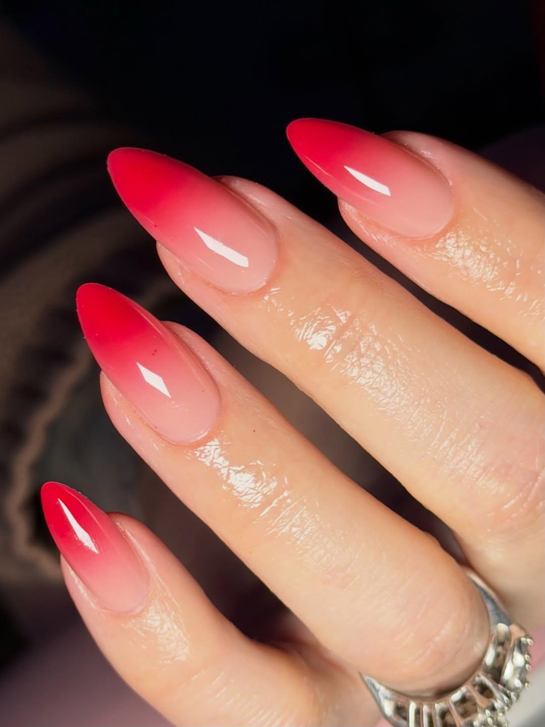 red ombre almond nails