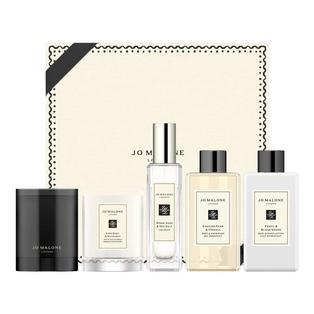 A Jo Malone gift set consisting of a Jo Malone Gift Box, plus five products including cologne, moisturiser and a candle
