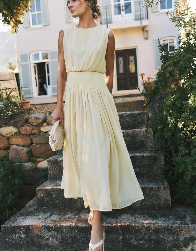 Monsson Georgia Drop Hem Midi yellow dress