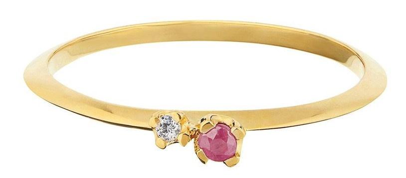 Dainty diamond and ruby birthstone engagement ring