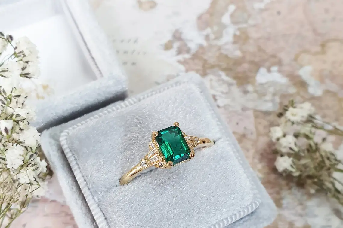 Emerald Cut Moissanite Wedding Two Ring Set, Vintage Cluster Moissanite Ring,  Unique Engagement Ring,two Bridal Rose Gold Wedding Set, Spark - Etsy