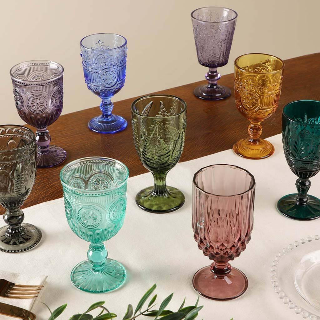 Dibor + Set Of Four Vintage Embossed Coloured Wine Glasses