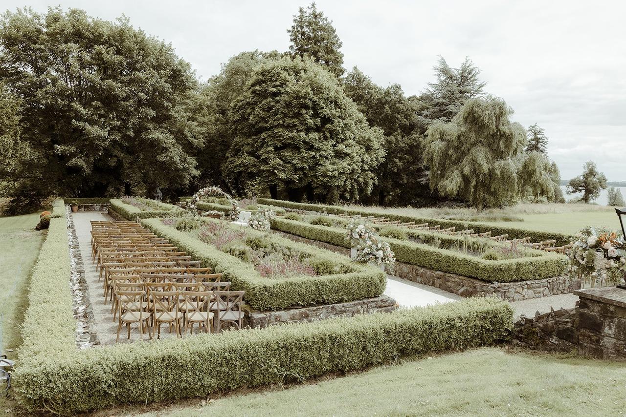 The gardens at Virginia Park Lodge set up for the ceremony