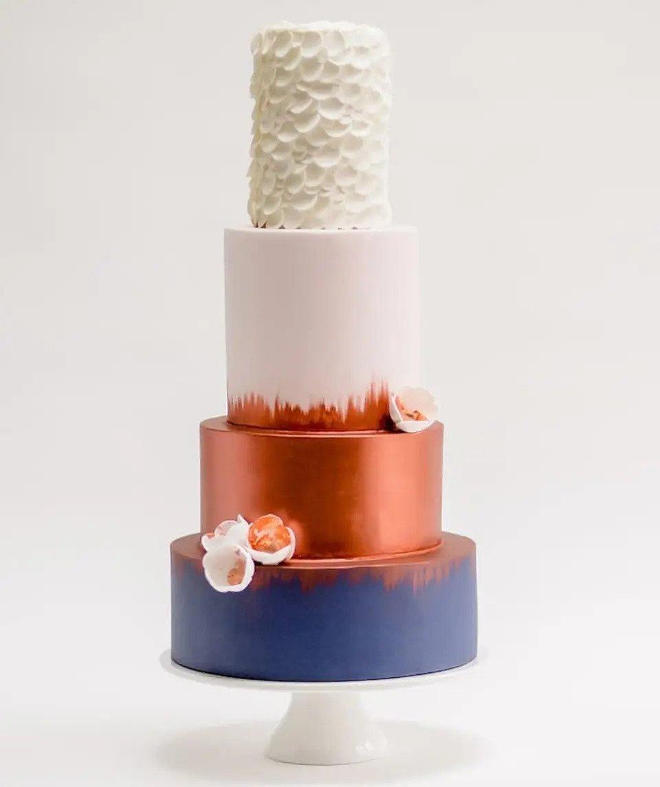 Modern Rose Gold & Marble Wedding Cake