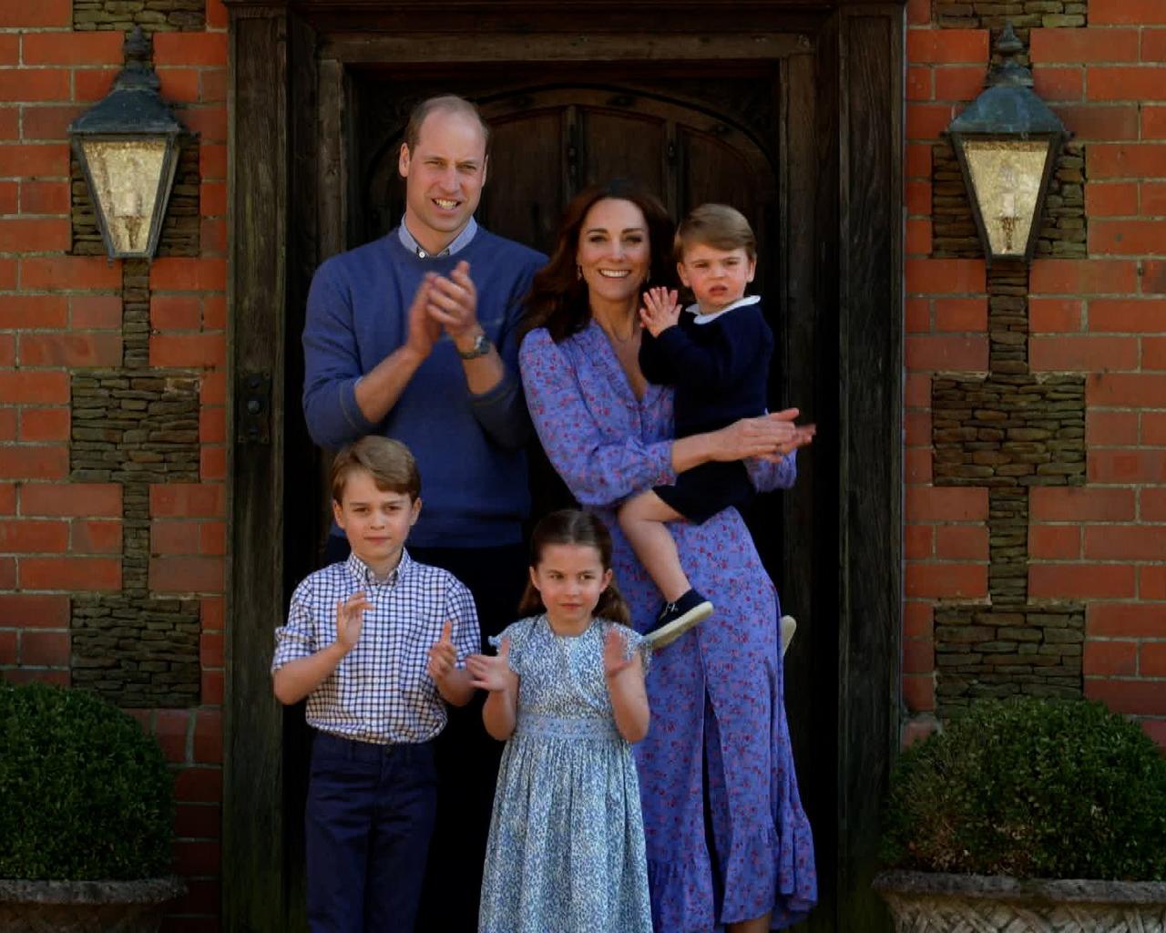 Kate Middleton, Prince William and their children clap for carers at their front door