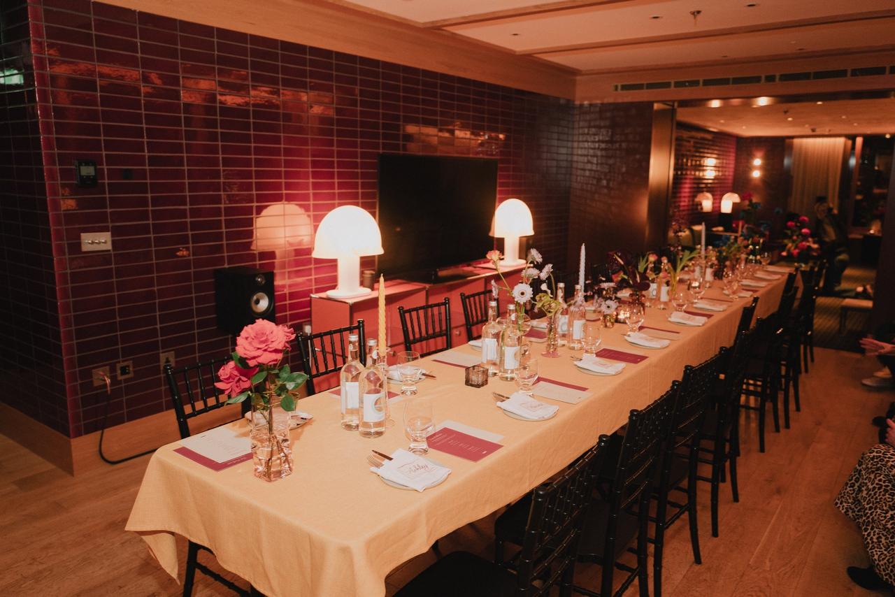 long decorated table for a wedding at the standard hotel london